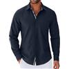 COOFANDY Camicia Uomo No Stiro Maniche Lunghe Camicia Blu Navy XXXL