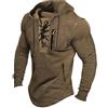 Generisch Felpa da uomo con cappuccio, vintage, stile vichingo, per uomo, medievale, abbigliamento tradizionale, vestibilità normale, tinta unita, comoda e morbida, O marrone, M