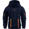 Lonya Felpa Uomo Invernale con Cappuccio Manica Lunga 1/4 Zip Hoodie Tasca Multifunzionale Sportiva Jogging Lavoro Pullover Blu Navy,M