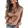 Zeagoo Camicia da Donna Elegant in Raso Maniche Lunghe con Scollo a V Blusa | di Seta Camicetta Basic con Bottoni Unita Maglietta Shirt S-XXL