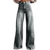 Generisch Jeans da donna con gamba larga, skinny a vita alta, pantaloni lunghi a zampa, pantaloni lunghi da ragazzo a vita alta, pantaloni hippie anni '70, jeans a zampa, pantaloni larghi Y2k oversize