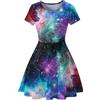 Ocean Plus Donna Casual Cielo Stellato Stampa Digitale A-Line Abito a Maniche Corte con Collo Rotondo Gonna Swing