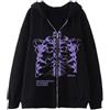 Generisch Uomo Felpa con Cappuccio a Tema Scheletro Y2K Gothic Zip Up Giacca Grunge Emo Old Harajuku Dark Academia Punk Aesthetic Alternativa Zip Oversized Graphic Baggy in Pile Anni 90 Streetwear