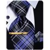 YourTies Set di cravatte da uomo con motivo cachemire floreale, in seta, fazzoletto quadrato e gemelli per matrimonio, feste, affari, Plaid nero blu, One Size