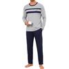 Marvmys Pigiama da Uomo Manica Lunga Pantaloni con Tasche | Disponibile con scollo a V o girocollo Maglia con dettaglio a righe pantaloni in tinta unita con tasche e vita elastica