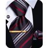 YourTies Set di cravatte da uomo con motivo cachemire floreale, in seta, fazzoletto quadrato e gemelli per matrimonio, feste, affari, Nero rosso a righe, One Size