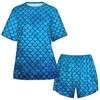 POEZJZW Blue Fish Scale Pattern Donne Breve Pigiama Set Ladies Manica Corta Top Pigiama Shorts 2 Pz T-Shirt & Shorts Loungewear Estate
