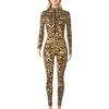 FEOYA Tuta da donna con stampa leopardata a maniche lunghe, body elasticizzato con zip frontale, scollo rotondo, vestito intero, sexy per feste in discoteca, per palcoscenico, cosplay, carnevale,