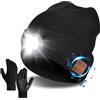 QKTYB Cappello Bluetooth con Faro LED V5.0 1 Paio Caldo Inverno Antiscivolo A Maglia Guanti Touch Screen per Uomo, Donna, Corsa, Sci, Escursionismo, Campeggio, Ciclismo
