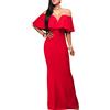 Toocool - Abito Donna Lungo Vestito Svasato Scollo Carmen Balza Elegante Nuovo DL-2074 [S,Rosso]