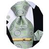 YourTies Cravatte di seta da uomo, motivo scozzese, motivo cachemire, con motivo floreale, gemelli quadrati e fermacravatta, set di fermacravatta per feste, Pois verde salvia, One Size