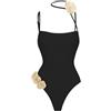DLZFUDTY Bikini,Bikini Donna Mare Costume da Bagno Intero con Fiore Bianco E Copricostume, Sexy Donna, Ferretto, Elegante Body Snellente, Abbigliamento Spiaggia(Black,S)