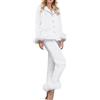 Generisch Pigiama da donna, 2 pezzi, ispessito, caldo, lungo, in peluche, per autunno e inverno, biancheria da notte in pile, in due pezzi, per la casa, con pantaloni a quadri