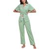 COLORFULLEAF 100% cotone, pigiama da donna, con bottoni, pigiama, set da 2 pezzi, a maniche corte, pantaloni lunghi