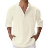 Tinarying Camicia Cotone Lino Uomo Camicie Manica Lunga Slim Fit Elegante Shirt Estive Casual Collo Colletto a Bottoni Spiaggi Camicia con Taschino Tinta Unita Traspirante per Mare Spiaggia Vacanza (Beige, XXL)