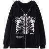 Generisch Uomo Felpa con Cappuccio a Tema Scheletro Y2K Gothic Zip Up Giacca Grunge Emo Old Harajuku Dark Academia Punk Aesthetic Alternativa Zip Oversized Graphic Baggy in Pile Anni 90 Streetwear, M