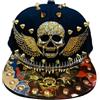 YY GEWETAO Cappello hip hop, cappello a tesa piatta, berretto rock con rivetti, cappello regolabile per uomo e donna