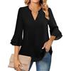 Lotusmile, Top da donna elegante casual con maniche a campana a 3/4, a doppio strato, in chiffon, da lavoro, camicie stile tunica