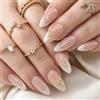Cotabacuco 24 pezzi unghie press-on a mandorla, Nude Bianco Lucido, Set unghie artificiali con Fiocco Metallico, Unghie Francesi per ragazze per appuntamenti e vita quotidiana, con cuscinetti