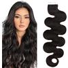 SEGO Extension Capelli Veri Biadesivo 20 Ciocche Adesive Nere Tape Biadesive Remy Human Hair Naturali Mossi Ricci 40g (35 cm, #1B Nero Naturale)