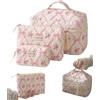 KACZUS Set di 3 Pochette Donna in Cotone Trapuntato - Trousse Trucchi, Pochette Make Up da Viaggio con Motivo Floreale e Fiocco Rosa