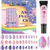 EBANKU 72 unghie finte a pressione per bambini, a forma di | farfalla e fiore, colorate, corte, kit di unghie finte artificiali per nail art fai da te