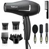 Yewclls Asciugacapelli agli ioni asciugacapelli ad asciugatura rapida Salon 2100W asciugacapelli professionale 2 velocità 3 impostazioni di calore 2 concentratori 4 pettini 1 diffusore Famiglia Salon (nero)