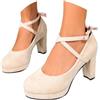 Generico Décolleté Donna Cinturino alla Caviglia Tacco Largo Punta Tonda Plateau Effetto Camoscio Scarpe Eleganti Comode per Festa Oktoberfest Cerimonia Sera Tempo Libero, Beige, 36