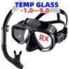 JoyMaySun Miopia ottica Maschera per immersioni subacquee Set da snorkeling Vetro temperato, Googles per nuoto superiore asciutto Lenti miope Miope