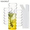 KEMORELA 500ML 1/2/4PCS Bicchieri per bevande a forma d'onda con cannucce Bicchieri di vetro vintage Ondulazione Bicchieri per vino Champagne Cocktail