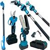 Set Motosega Elettrica 6" e Tronchese con Asta Telescopica 3 Lunghezze con 2 Batterie 48V Lame Affilate Potatura e Taglio Alberi Kit Completo da Giardinaggio