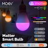 MOES MATTER WIFI Lampadina LED intelligente Dimmerabile 14W RGB C+W E27 Cambio colore 2700K-6500K Funziona regolabile con Alexa Google Tuya Smart App