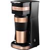 Bestron Caffettiera con tazza isolata, caffettiera da campeggio per caffè macinato con filtro, piccola caffettiera per 2 tazze grandi, 750 watt, acciaio inox, colore: rame