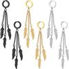 Flongo Orecchini con ciondolo a forma di piuma, unisex: oro, nero, argento, finto plug senza fori per le orecchie, in acciaio inox, gotico, huggie a 3 talloni, ciondolo a forma di piuma, Viking Punk,