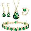 Clearine Set di Gioielli per Donne Argento Placcato Goccia Zirconia cubica Collana Aperta Anello Regolabile Orecchini Bracciale per Matrimonio/Anniversario/Festa della Mamma