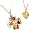 FINGERINSPIRE Collana con Ciondolo Cuore Personalizzato Dorato, 4 Foto, Commemorativo Quadrifogli Vintage