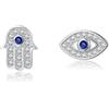 SLUYNZ Orecchini a perno in argento Sterling 925 CZ Evil Eye, per donne, ragazze, adolescenti, Hamsa, SMALL, Argento sterling, Zirconia cubica