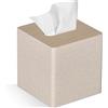 GOLRANLYE Portafazzoletti Quadrato in Pelle PU con Coperchio per Scatola di fazzoletti per arredo Bagno comò (Beige)