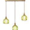 DLGLOLIN 3 Lampade A Sospensione in Vetro Verde Fiore Vintage Ottone Dorato Lampadario Soggiorno Moderno Illuminazione a Soffitto Art Deco Interni Appeso Per Sala da Pranzo Camera Da Letto Cucina