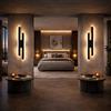 Arcadia Applique da Parete Interno LED 48 cm 16W 2000 Lumen 4500K Luce Naturale - Lampada da Muro Moderna per Soggiorno, Bagno, Cucina, Camera da Letto e Corridoio - Modello Europa (Nero - 2 Unità)