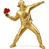 MiniGlypture Banksy - Scultura in resina nera con rose rosse, decorazione street art per soggiorno (oro)