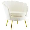 Mediawave Store - Poltrona Imbottita con Schienale a Conchiglia, in Velluto, Sedia Stile Vintage, Piedi in Metallo Oro, Sedia Poltrona da Salotto, Soggiorno (Beige)