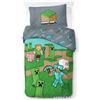 BrandMac Set di biancheria da letto Minecraft 100% cotone | Copripiumino 140 x 200 cm + Federa 50 x 70 cm | Biancheria da letto per bambini morbida e traspirante | Divertente decorazione per la camera