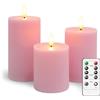 CiimWaa Candele LED Senza Fiamma a Batteria, set 3 (9.2cm, 11.6cm, 14.2cm) candele a pilastro in vera cera con Timer e Telecomando, Candele LED per natale decorazioni, Festa, Matrimonio (Rosa)