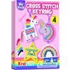 KRAFUN Kit Punto Croce Unicorno 5+ Anni, 4 Portachiavi | 4 portachiavi unicorno in punto croce. Feltro, fili e istruzioni. Charm per zaini e borse