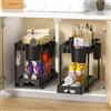 Cinnani 2 Pezzi Organizer Sottolavello Cucina a 2 Livelli,sottolavello cucina salvaspazio con 4 Ganci e 4 Tazza appesa,Ripiano Multiuso sotto Lavello per Cucinas Bagno