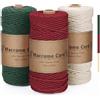 PUWOWYE Filo Macrame 3mm, Set Corda 3mm Rosso Verde Beige, Corda Naturale, Filo Morbido per Natale, Arazzi, Appendini Piante, Decorazioni Boho, Confezioni Regalo