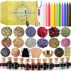 NCKIHRKK Kit di Stregoneria Grimorio, Kit Candele Wicca Esoterismo Streghe Oggetti con Candele Fiori Secchi, Tavola Ouija, Pietra di Cristallo, per Meditazione Preghiera Magia, Set di Regalo Donna