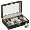 Relaxdays scatola per 12 orologi, finestra in vetro, velluto, nera