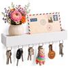 Relaxdays Portachiavi da Parete con ripiano, A x L x P: 5 x 26 x 7 cm | 6 ganci, effetto sospeso, bambù bianco